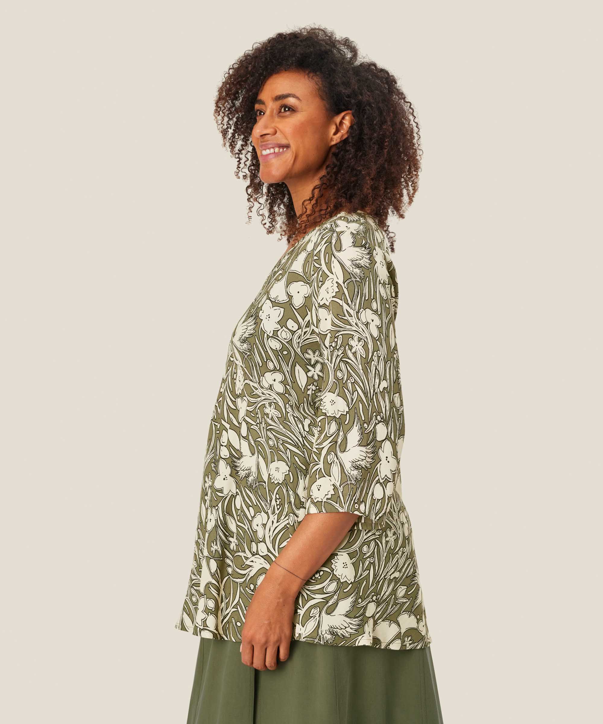 Top En Viscose À Motif À Manches Trois-quarts, D. Lichen Green