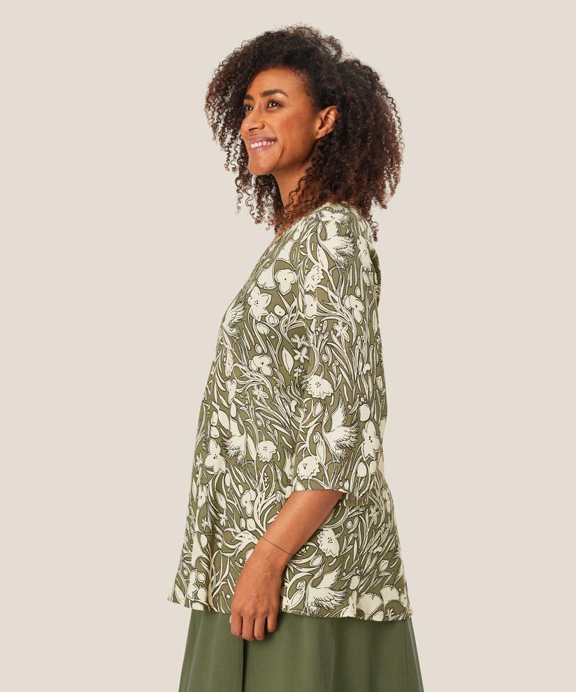 Top En Viscose À Motif À Manches Trois-quarts, D. Lichen Green