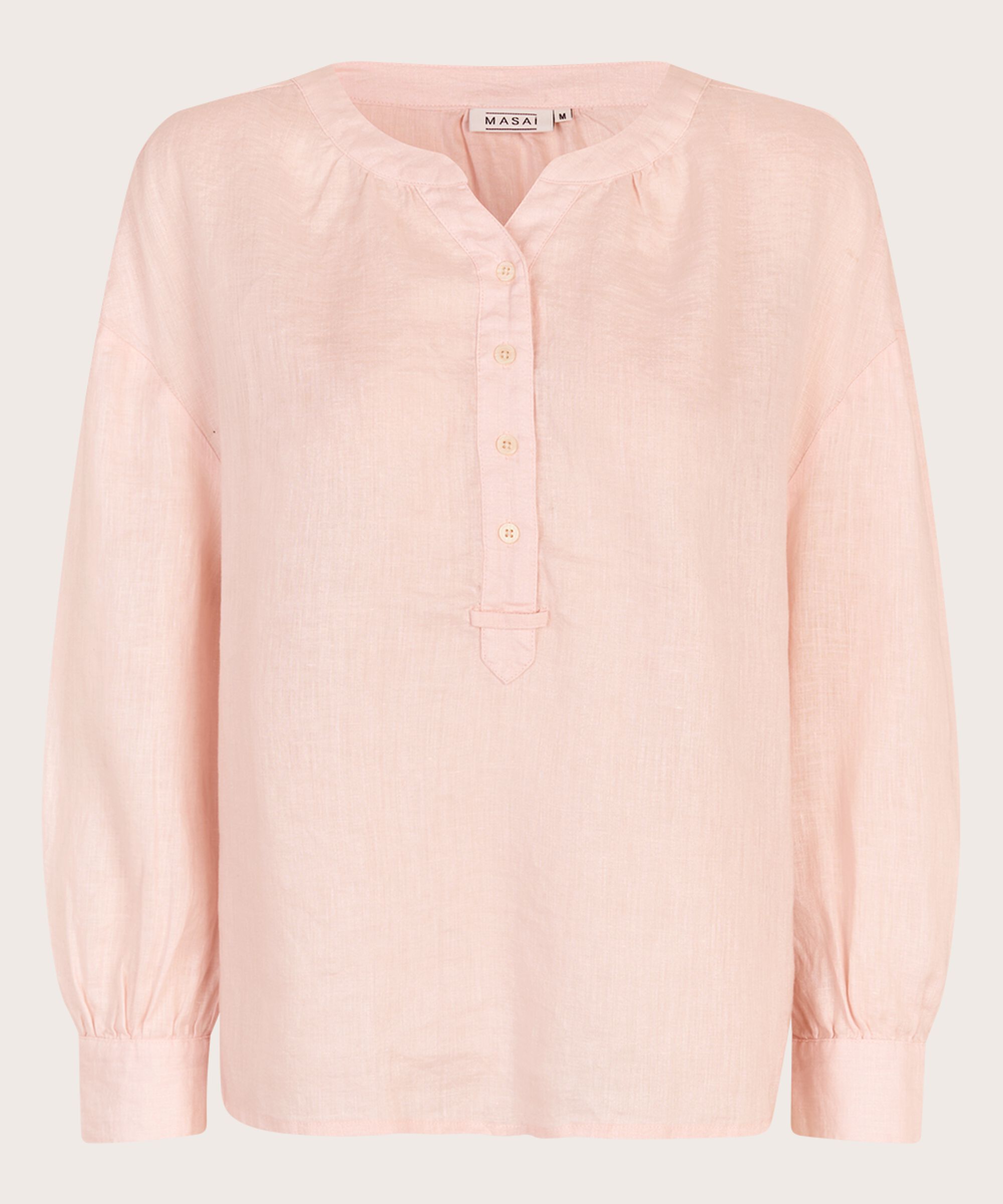 Blouse en lin avec patte de boutonnage, Mauve Chalk