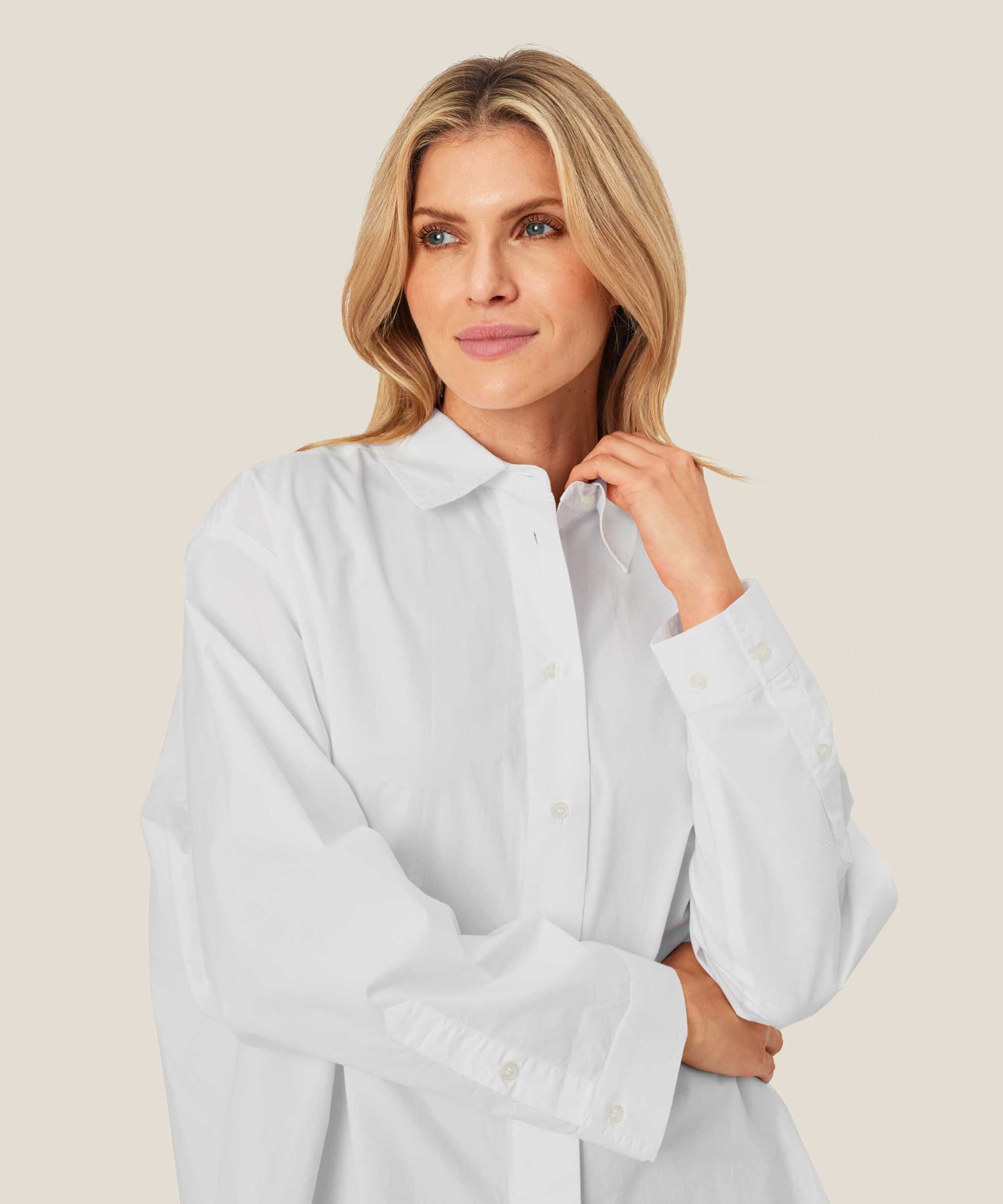 Chemise Classique En Coton À Bords Arrondis, White