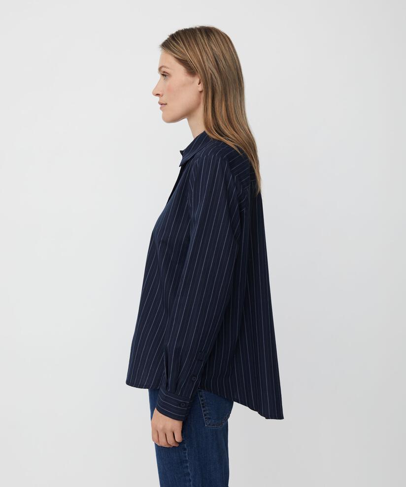 chemise en coton à rayures fines avec dos plus long, Navy Blazer