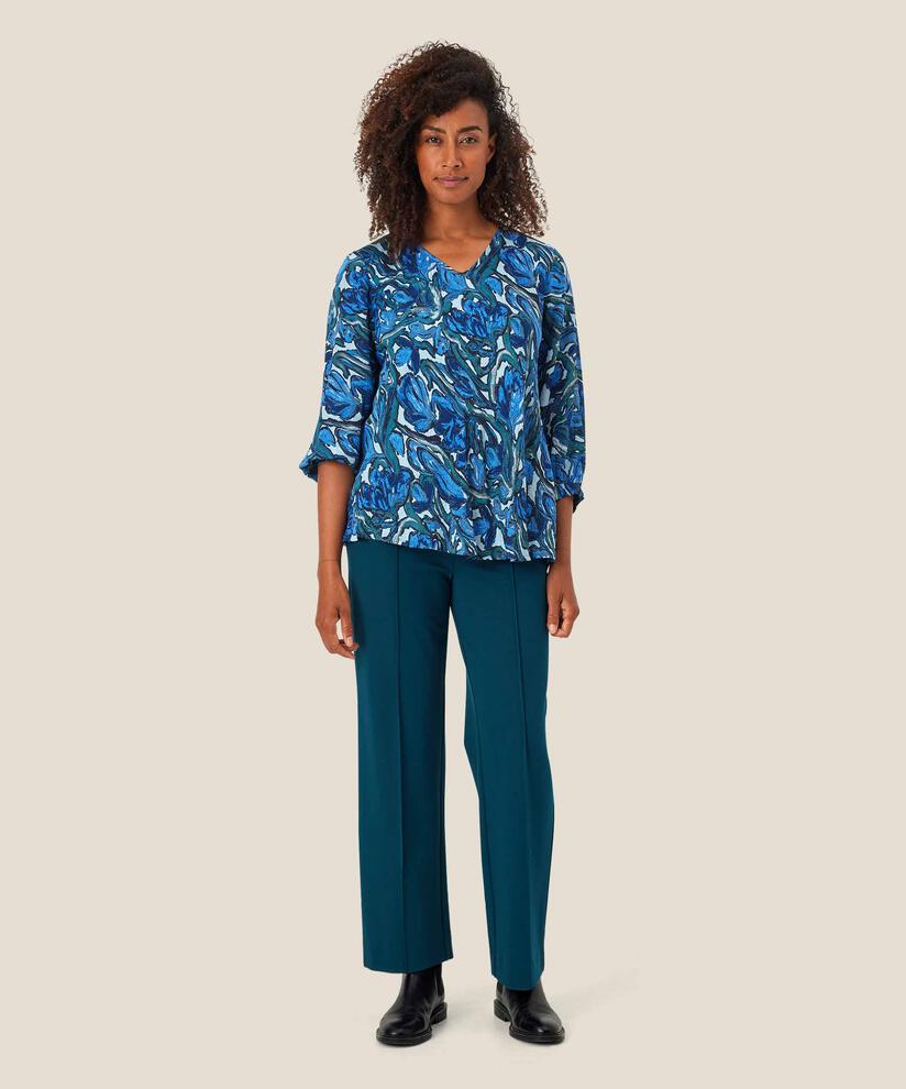 Blouse En Viscose Imprimée À Col V, Blue Fog