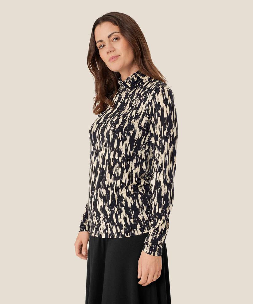blouse à col roulé en jersey doux, Black