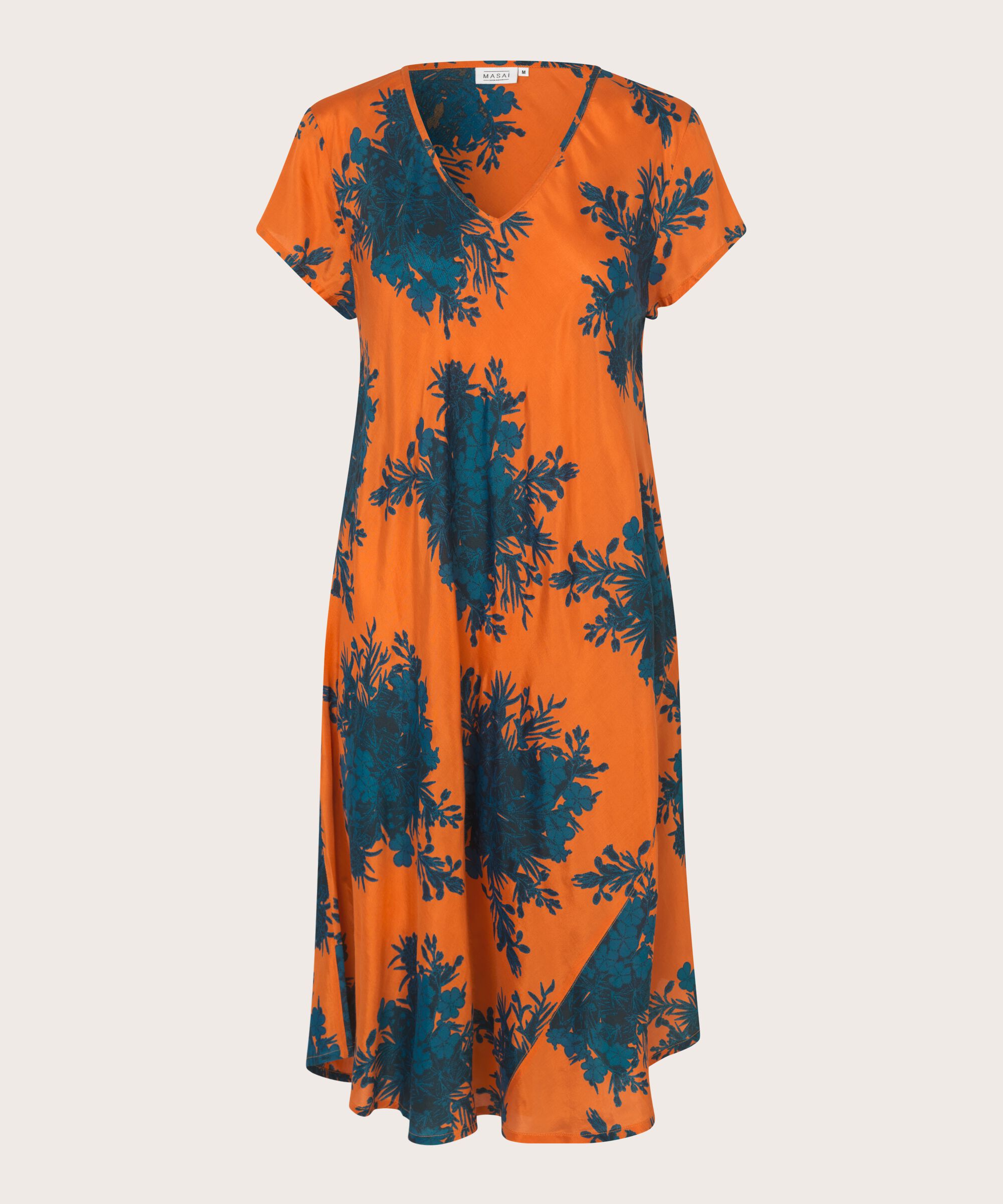 robe en viscose imprimée à col v, Russ Orange