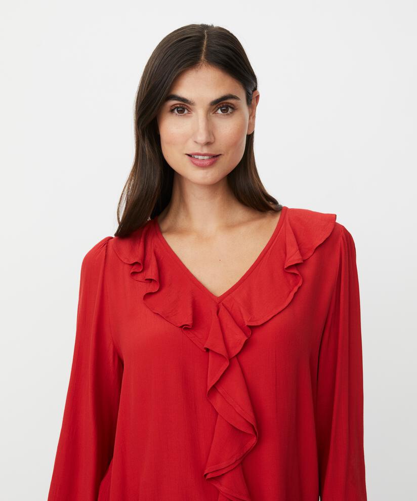 blouse en viscose à col en V et volants, Scarlet Sage