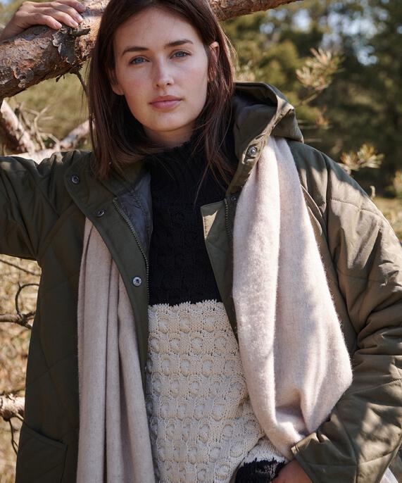 grande écharpe en laine à franges, L beige mel