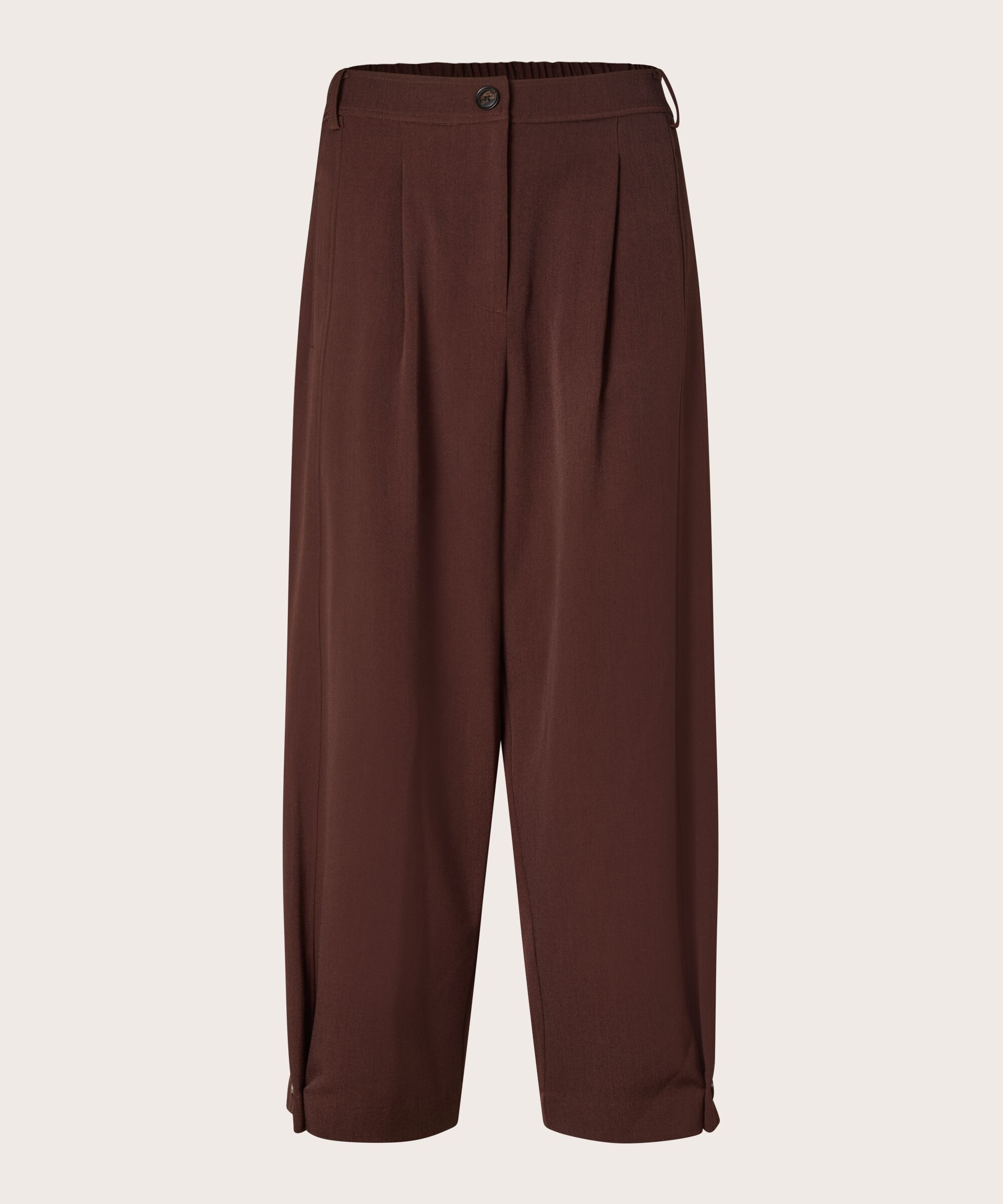 Pantalon Tissé Avec Stretch Et Bouton Sur La Jambe, Sh. Chocolate