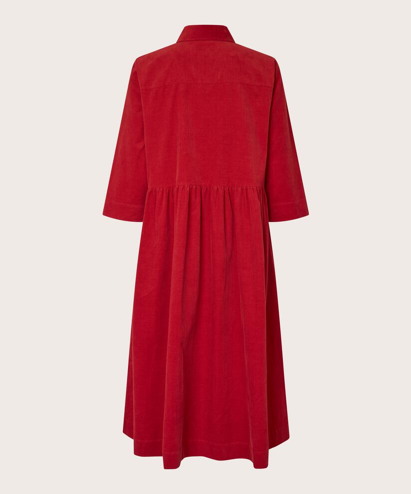 robe chemise en velours à manches 3/4, Red Dahlia