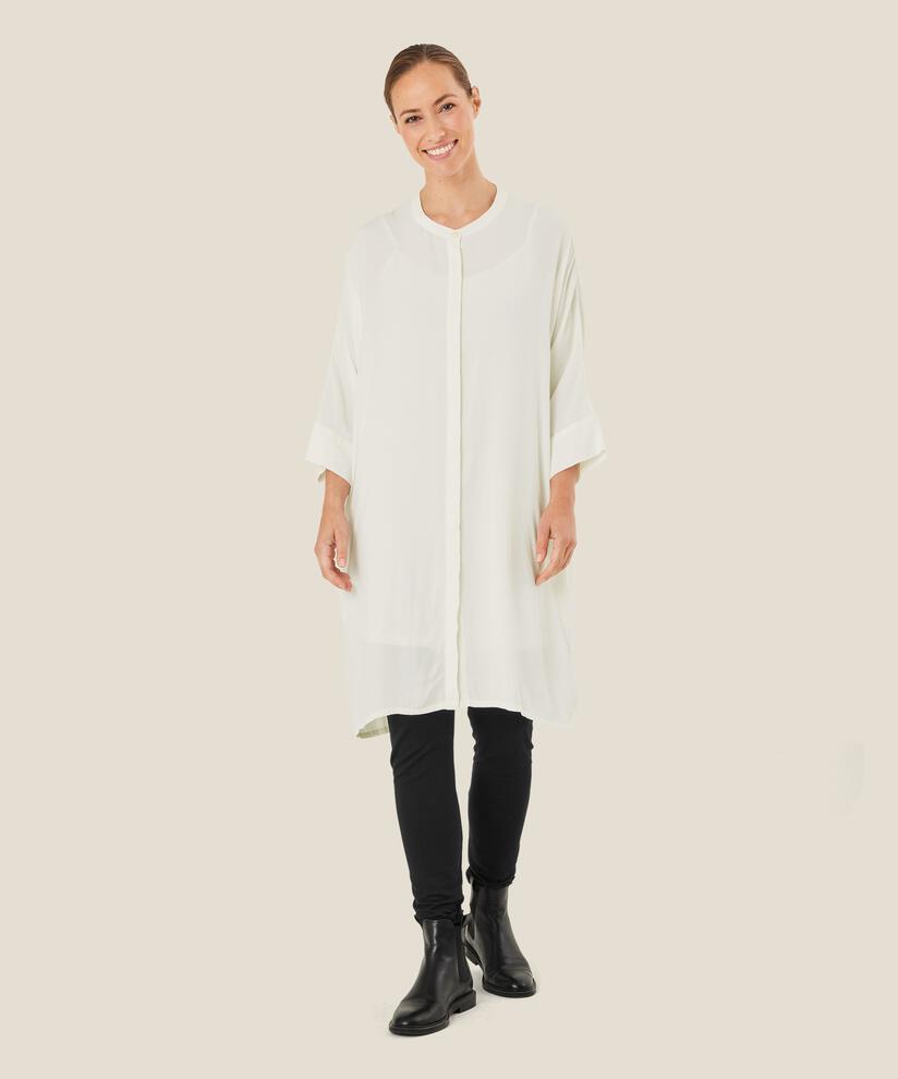 Robe Chemise En Viscose À Manches Trois-quarts, Cream