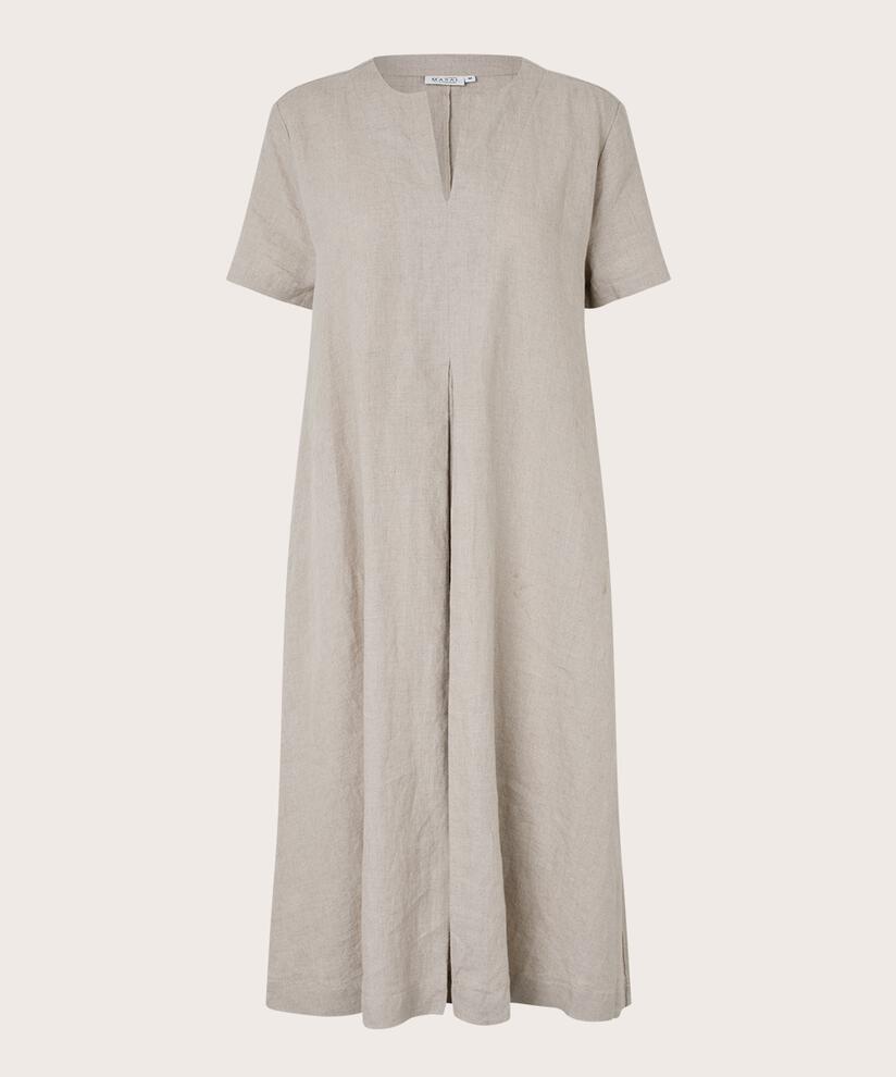 robe en lin à manches courtes avec poches fendues, Natural