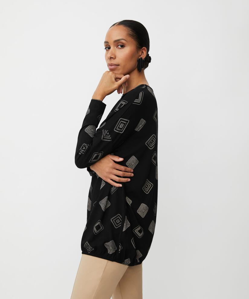 top en jersey imprimé avec ourlet élastiqué, Black