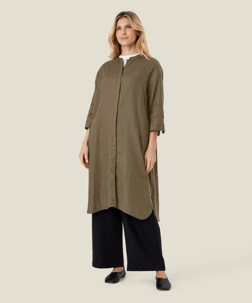 robe-chemise en lin avec manches trois-quarts, Crocodile