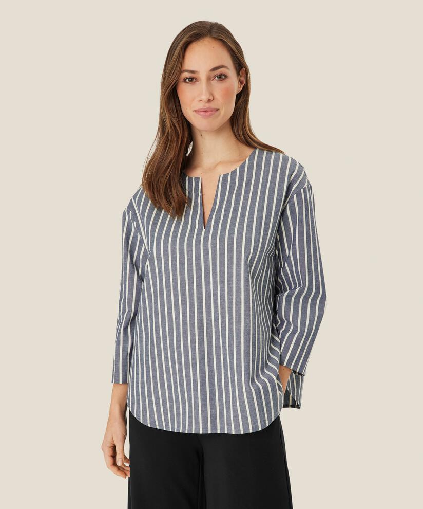 blouse en coton avec détail boutonné au cou, Black
