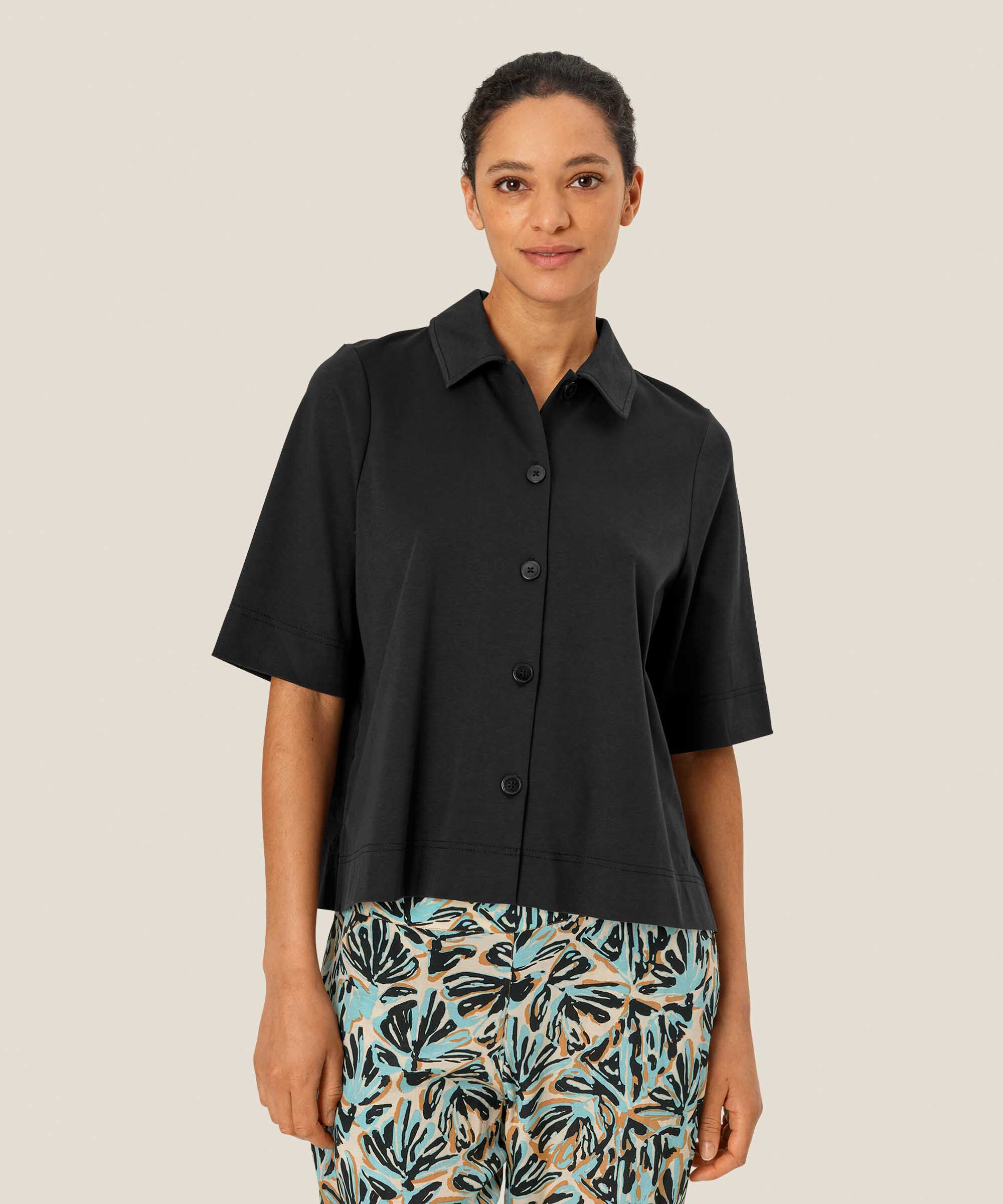 chemise en jersey avec dos en popeline, Black