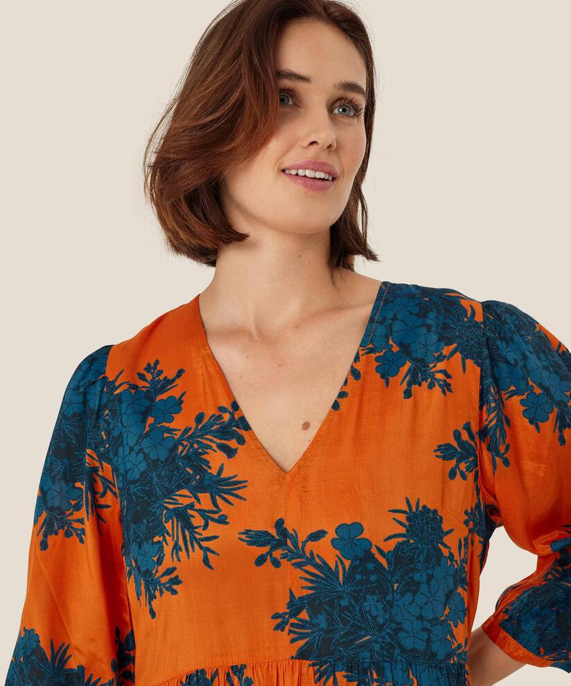 robe en viscose imprimée avec col en V, Russ Orange