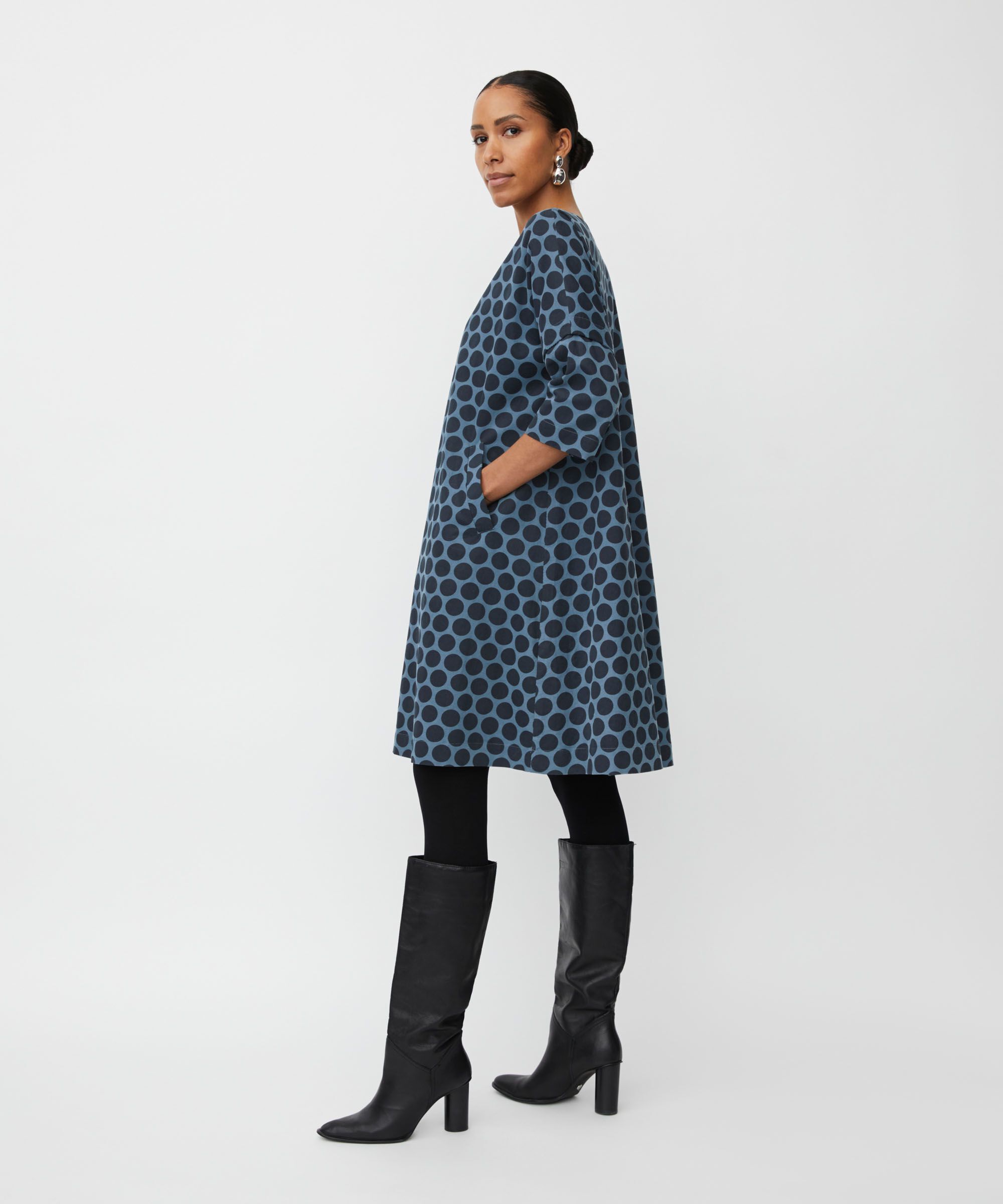 robe en velours à pois et manches 3/4, Navy Blazer