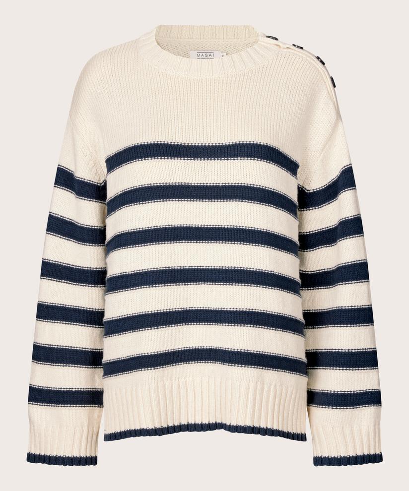 pull en maille avec bouton sur l'épaule, Mblue/Whc
