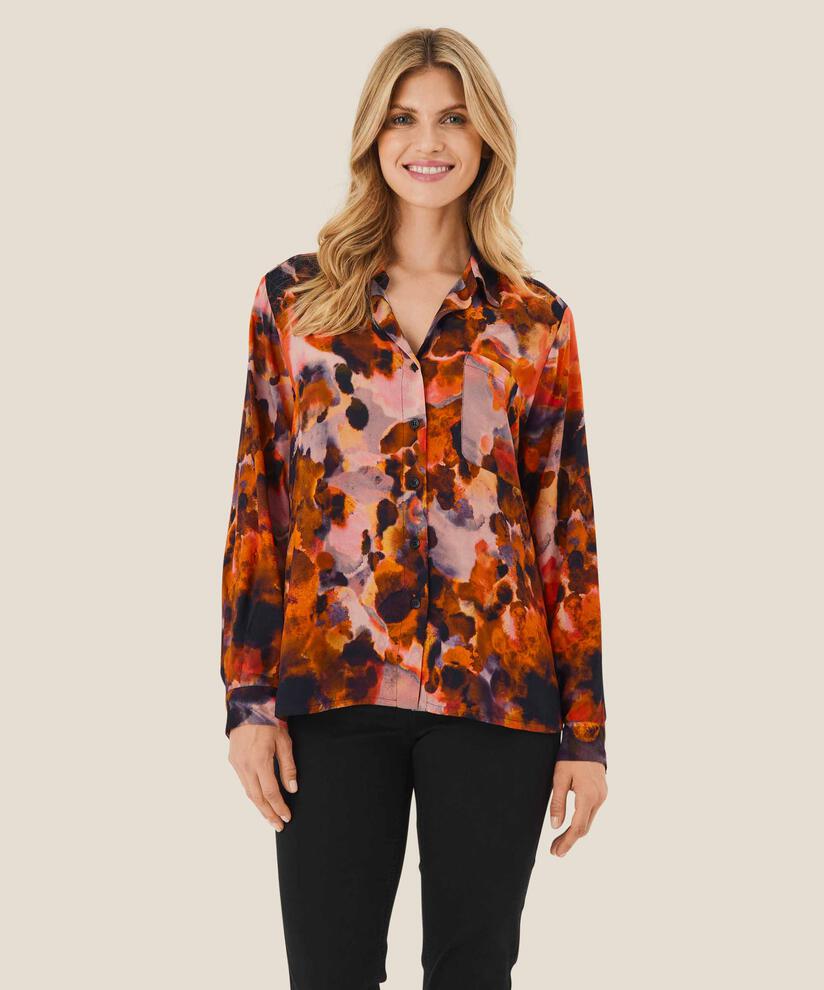 Chemise boutonnée en viscose, Spicy Orange