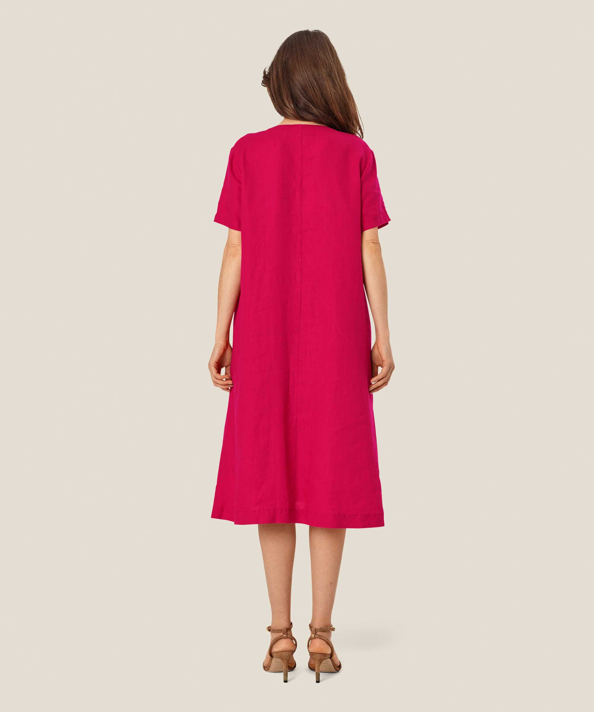 robe en lin à manches courtes avec poches fendues, Persian Red