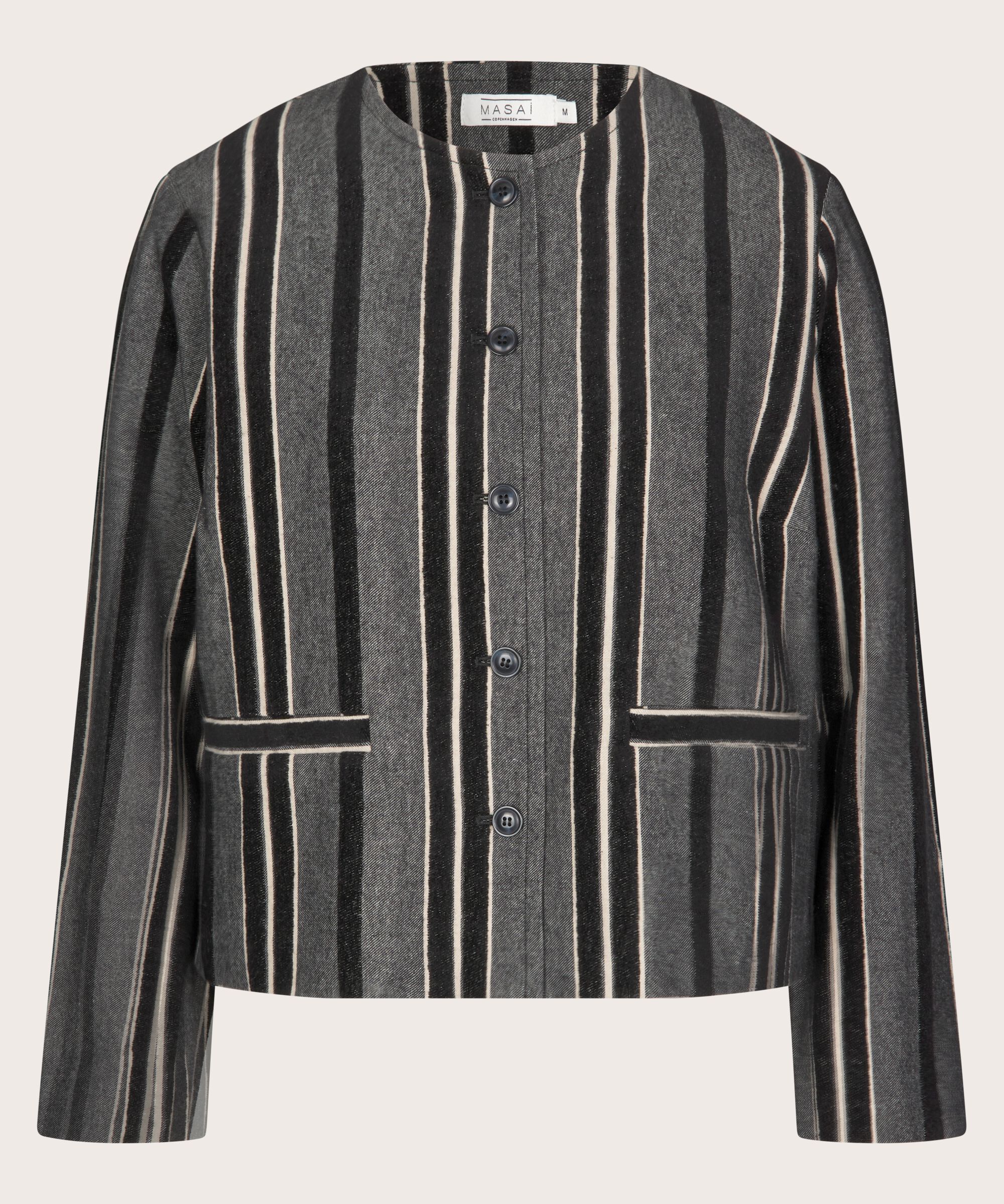 veste courte rayée avec doublure, Black