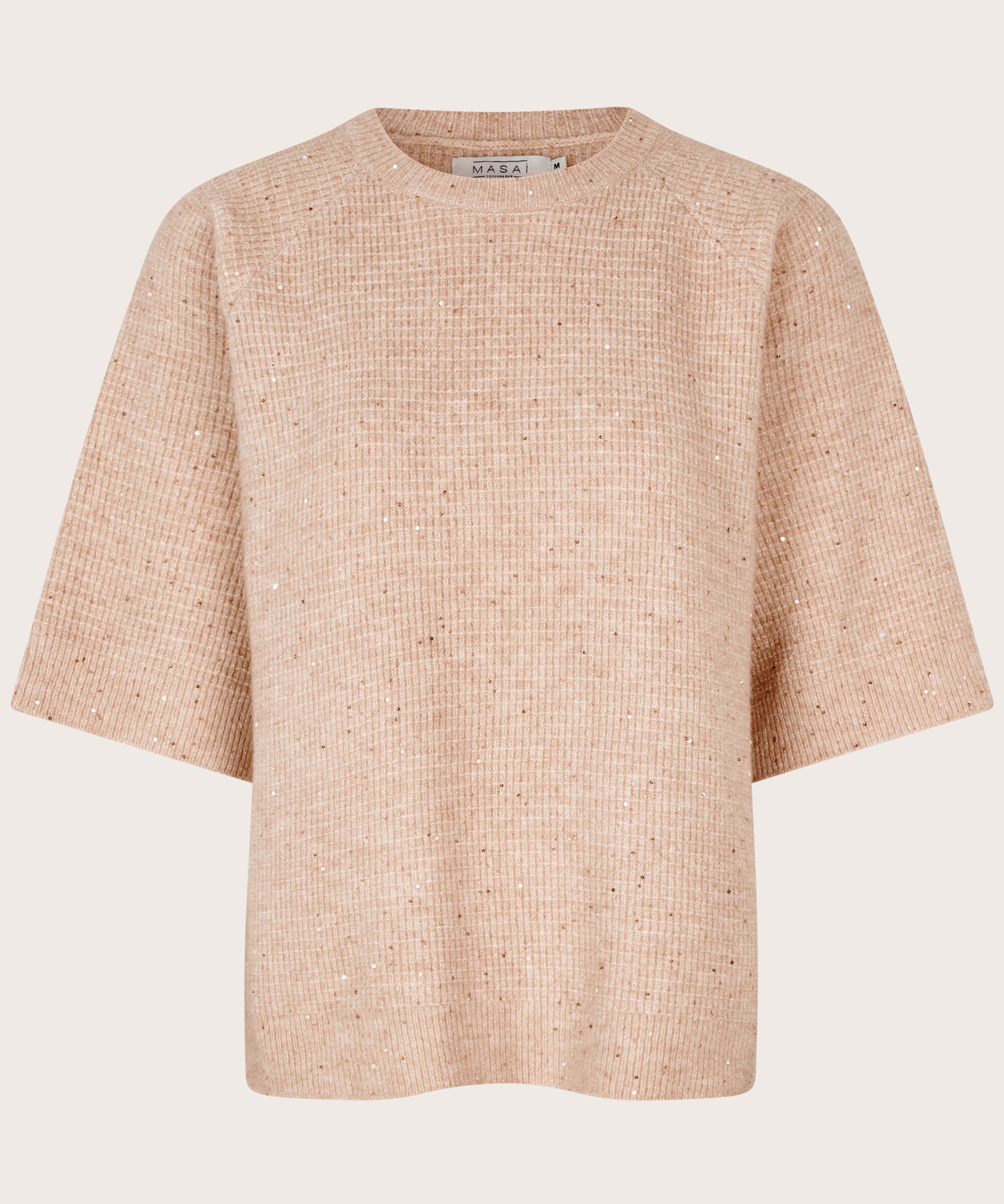 pull à manches courtes en laine mélangée avec paillettes, Bisquit