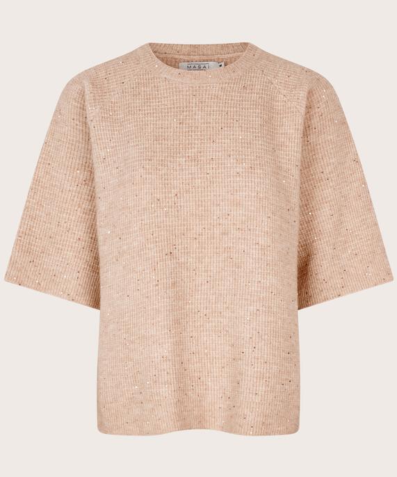 pull à manches courtes en laine mélangée avec paillettes, Bisquit