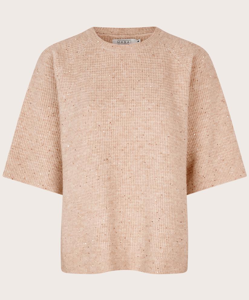 pull à manches courtes en laine mélangée avec paillettes, Bisquit