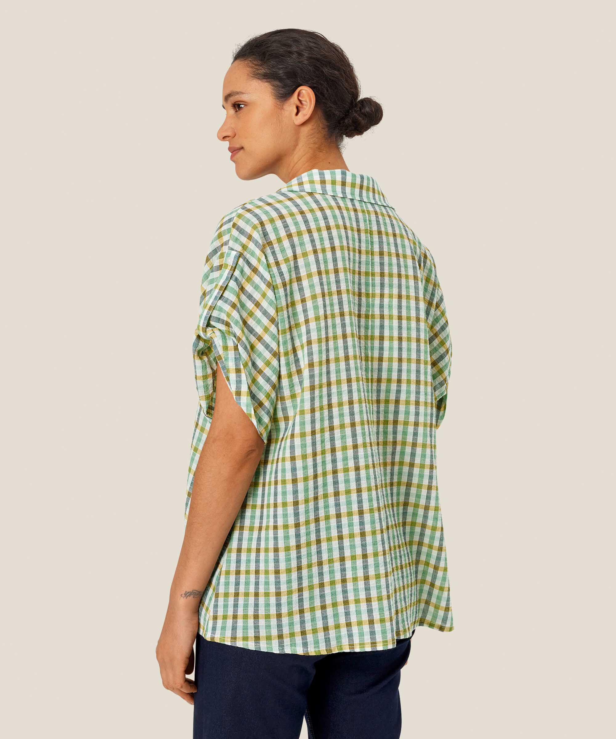Blouse en coton à carreaux effet cache-cœur, D. Grass Green