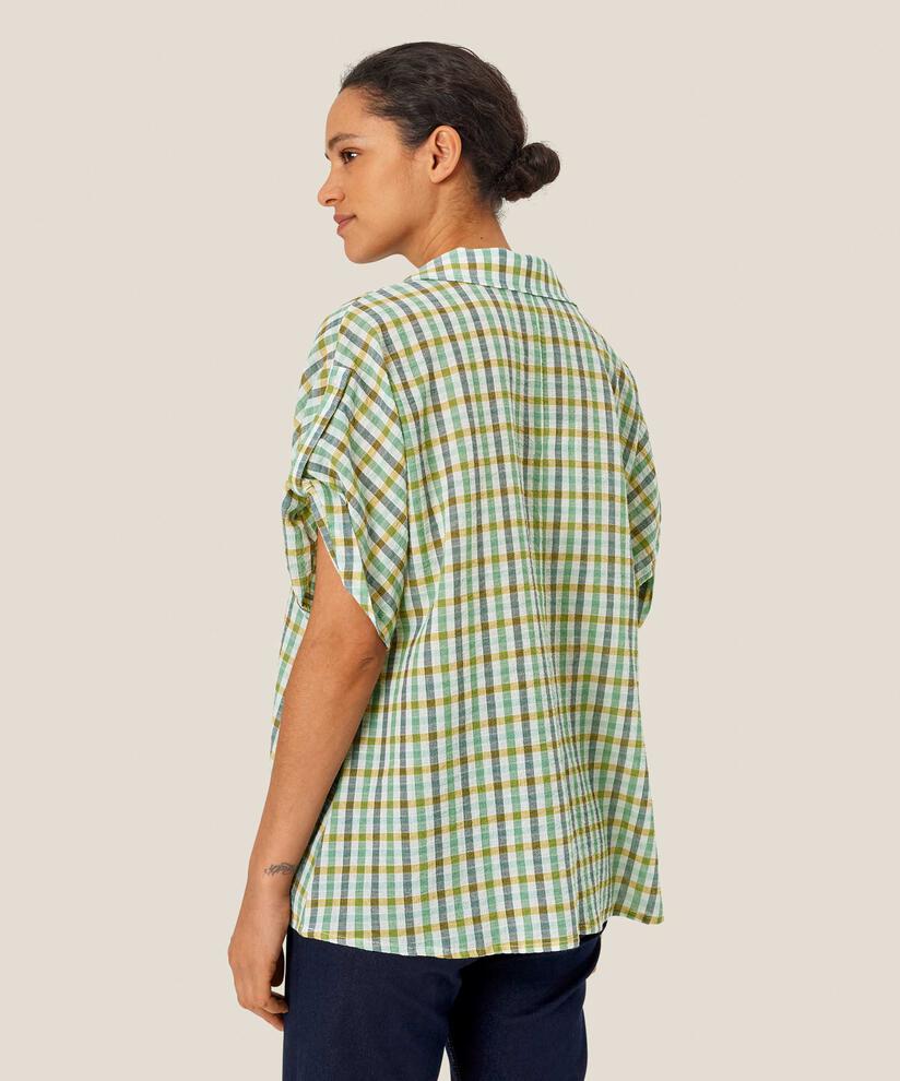 Blouse en coton à carreaux effet cache-cœur, D. Grass Green