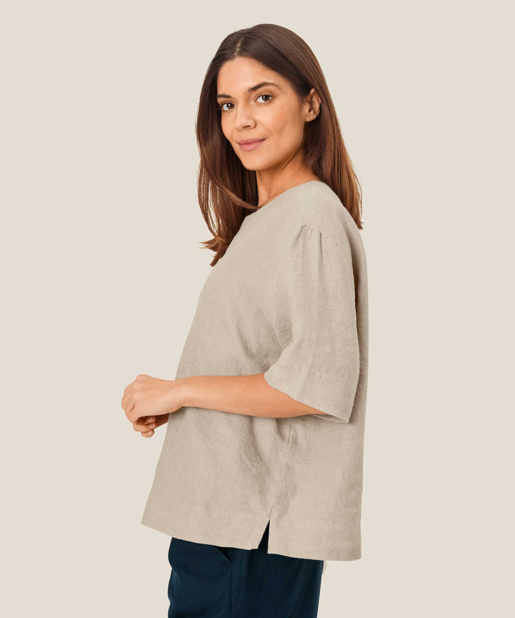 Blouse en lin avec poche avant, Natural