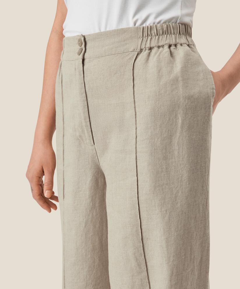 pantalon en lin avec plis cousus et taille élastiquée, Natural
