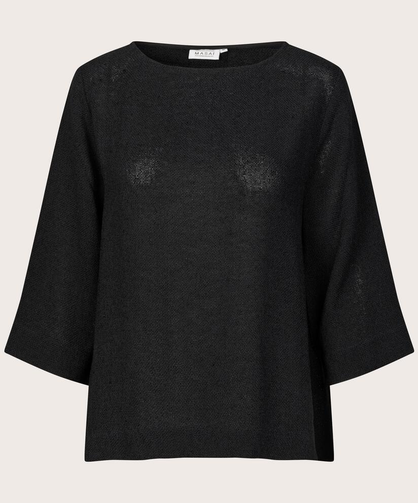blouse bouclée à manches 3/4, Black