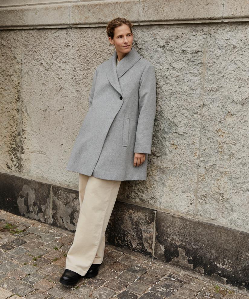 manteau en laine avec doublure thermique et fente dans le dos, M. Grey mel.