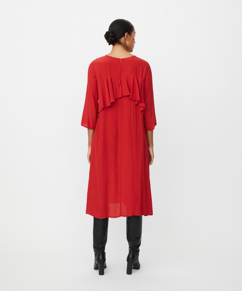 robe en viscose à col rond et volants, Scarlet Sage