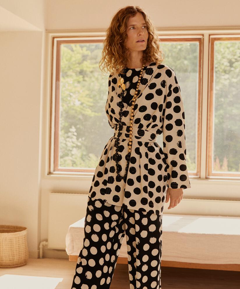 veste à pois avec lien à la taille, Fog