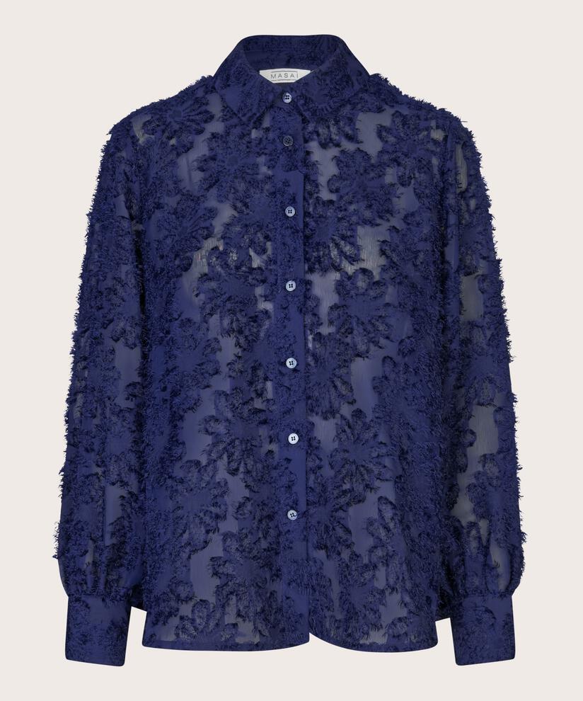 chemise transparente à fleurs tissées, Medieval blue