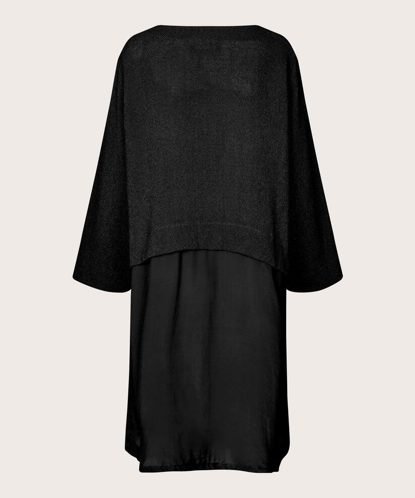 Robe avec corsage bouclé et jupe en viscose, Black