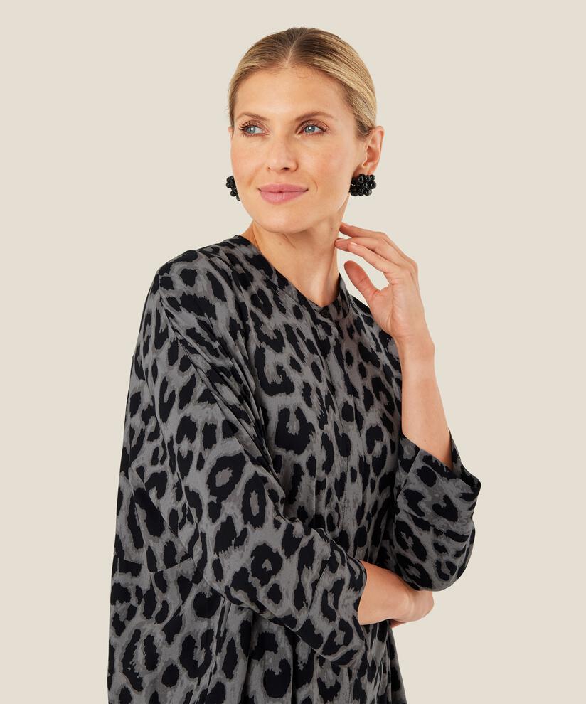 robe chemise à motif en viscose, Steel Grey