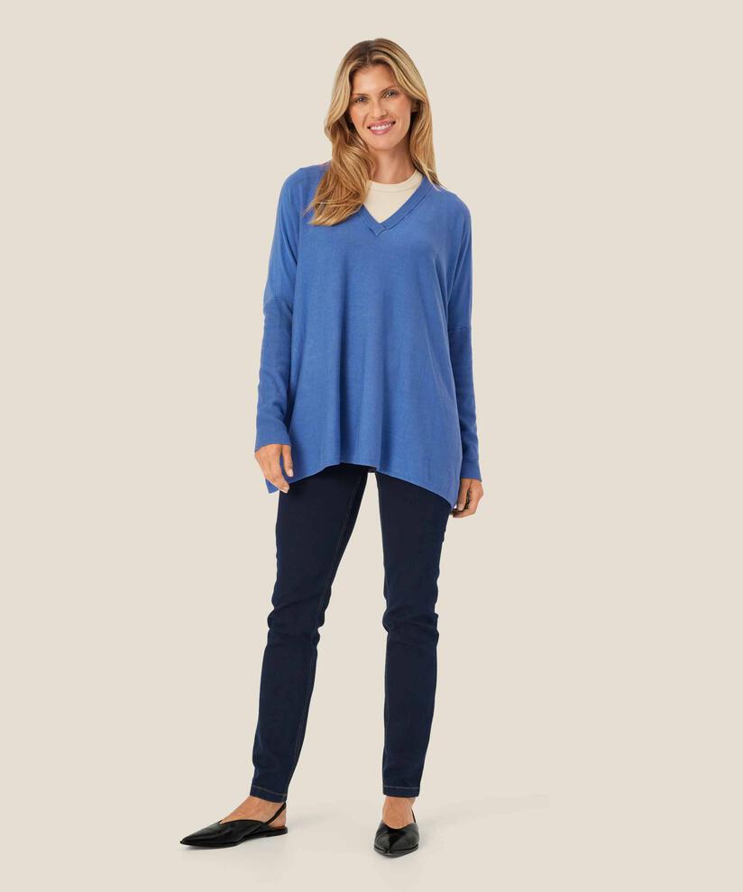 Pull En Maille Avec Col En V Et Manches Étroites, Federal Blue