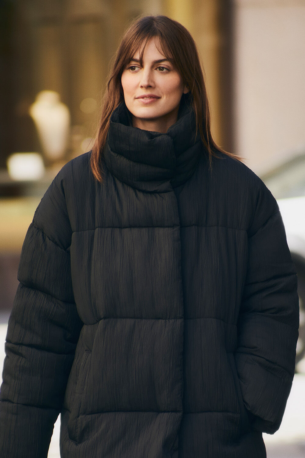 Manteau matelass&eacute; avec fermeture asym&eacute;trique - Black