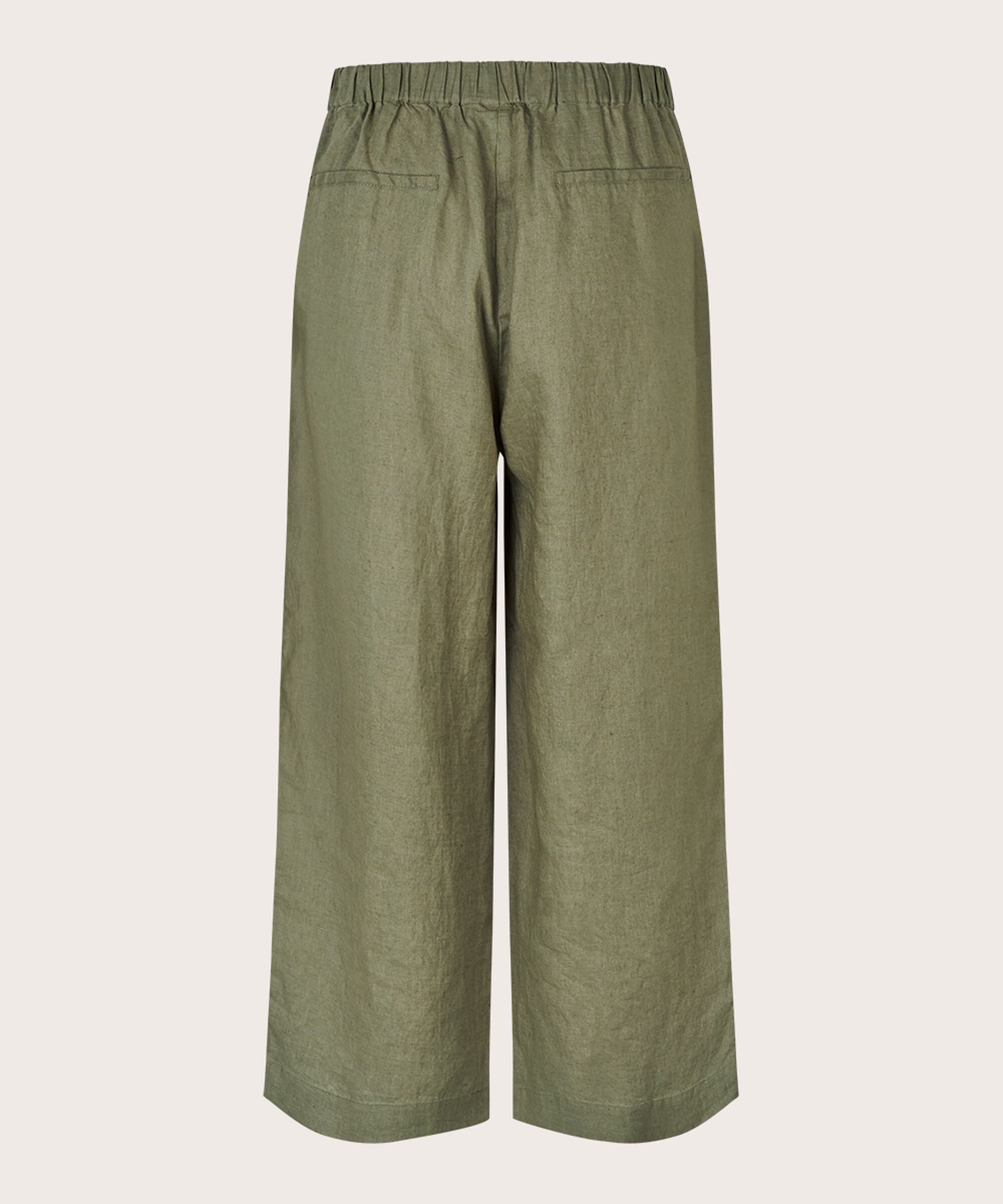 pantalon en lin à jambes larges et taille élastique, D. Lichen Green