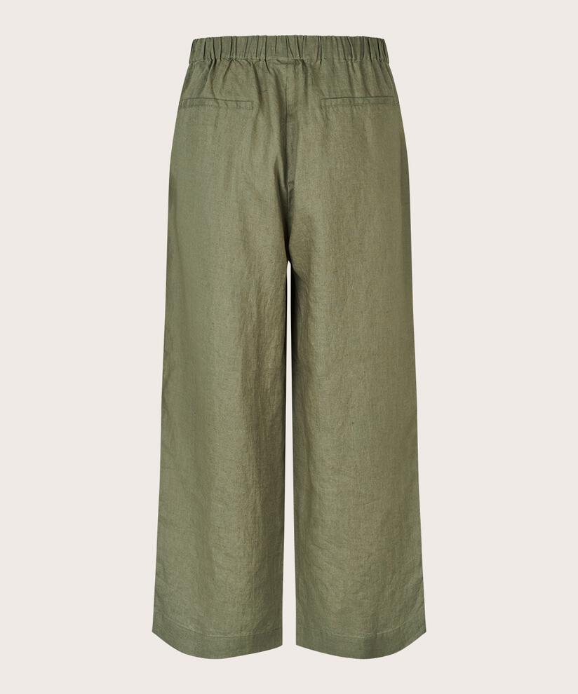 pantalon en lin à jambes larges et taille élastique, D. Lichen Green