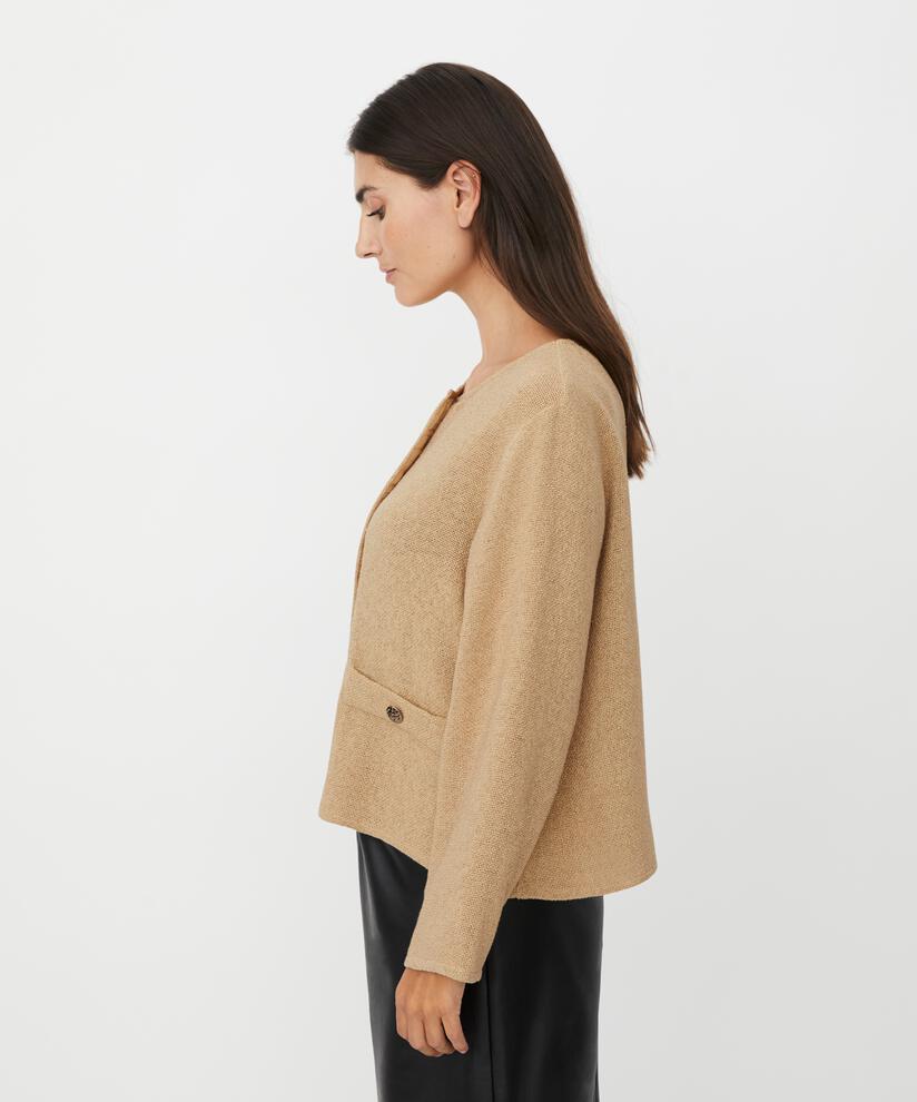 veste bouclée avec poches et boutons dorés, Travertine