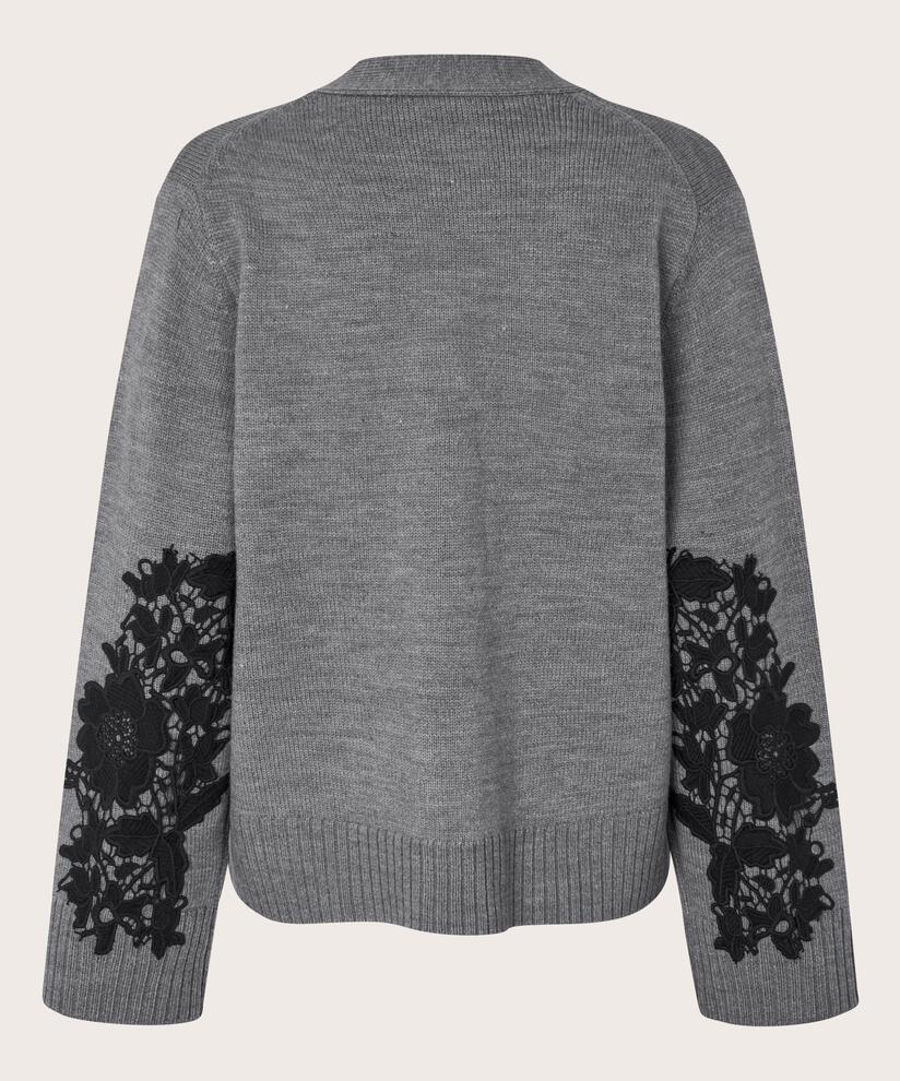 cardigan avec dentelle cousue et bords côtelés, M. Grey mel.