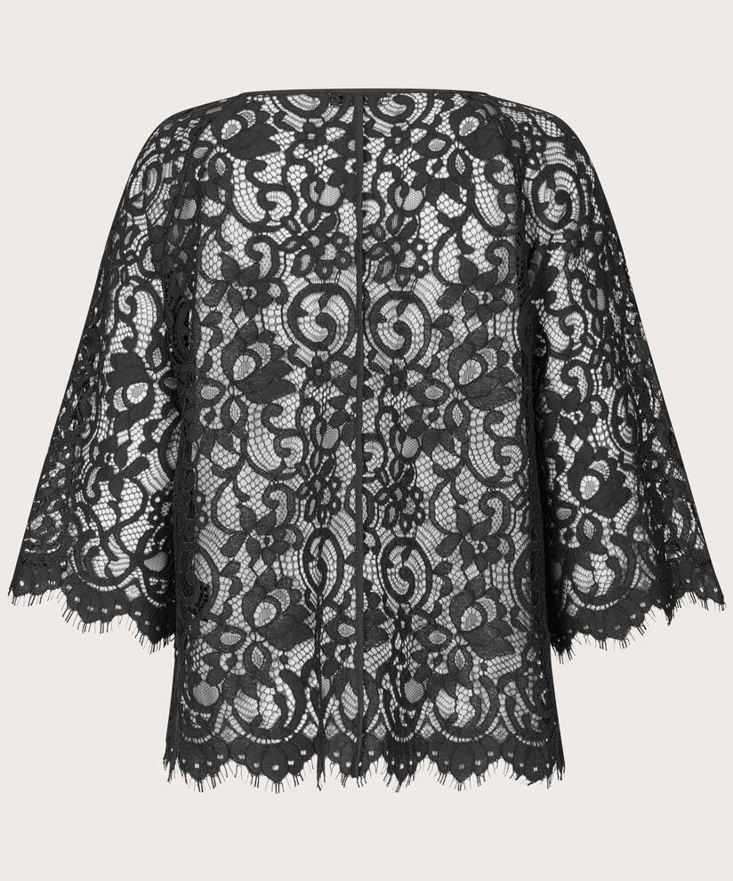 chemisier en dentelle transparente à franges, Black