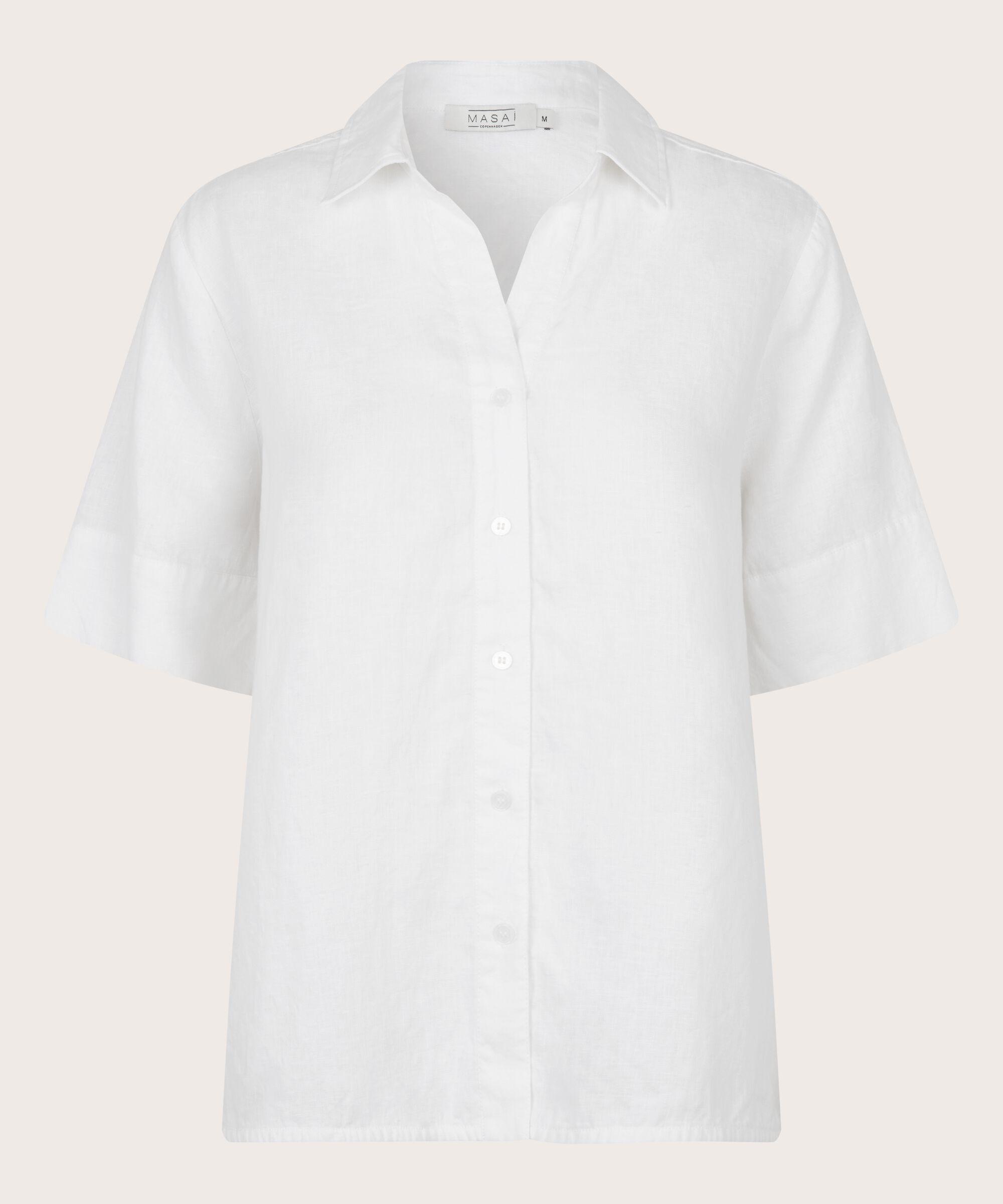 chemise en lin à manches courtes et col en V, White