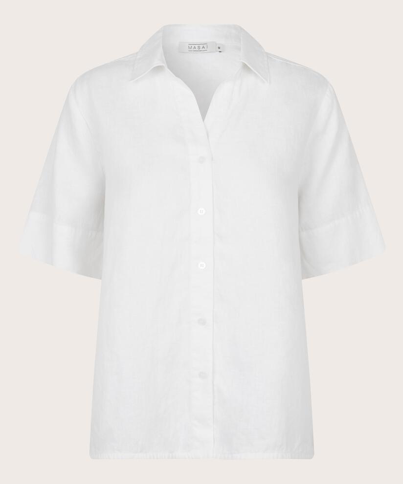 chemise en lin à manches courtes et col en V, White