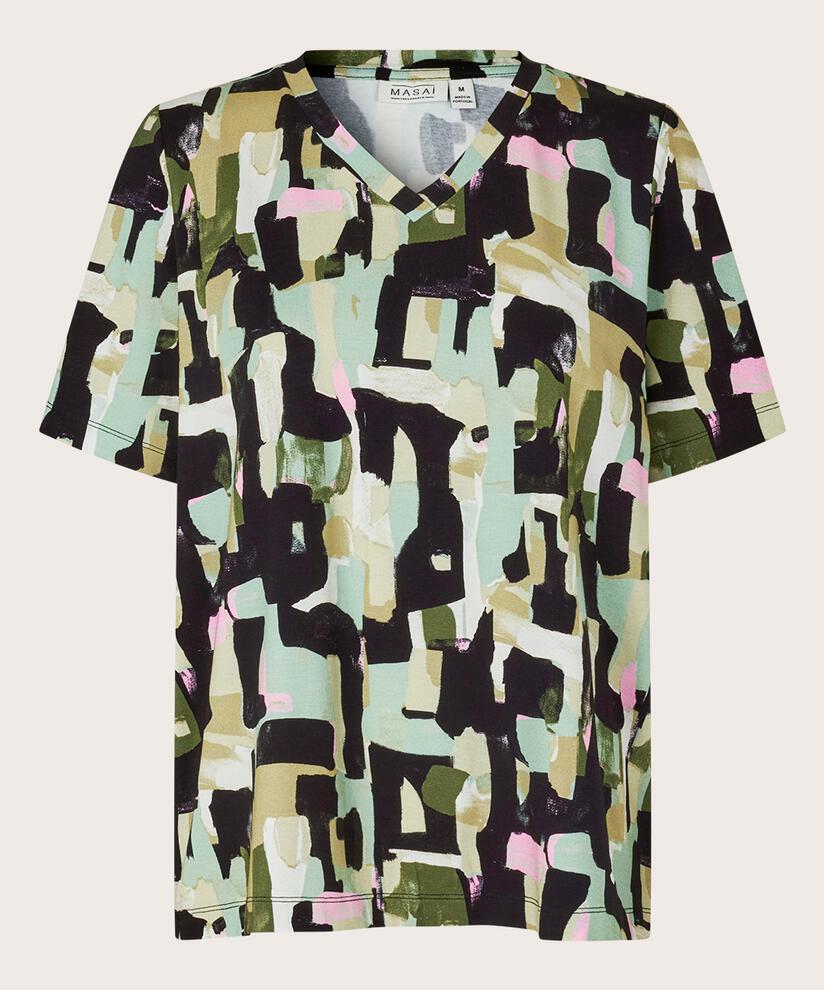 T-shirt Imprimé À Col En V, Frosty Green