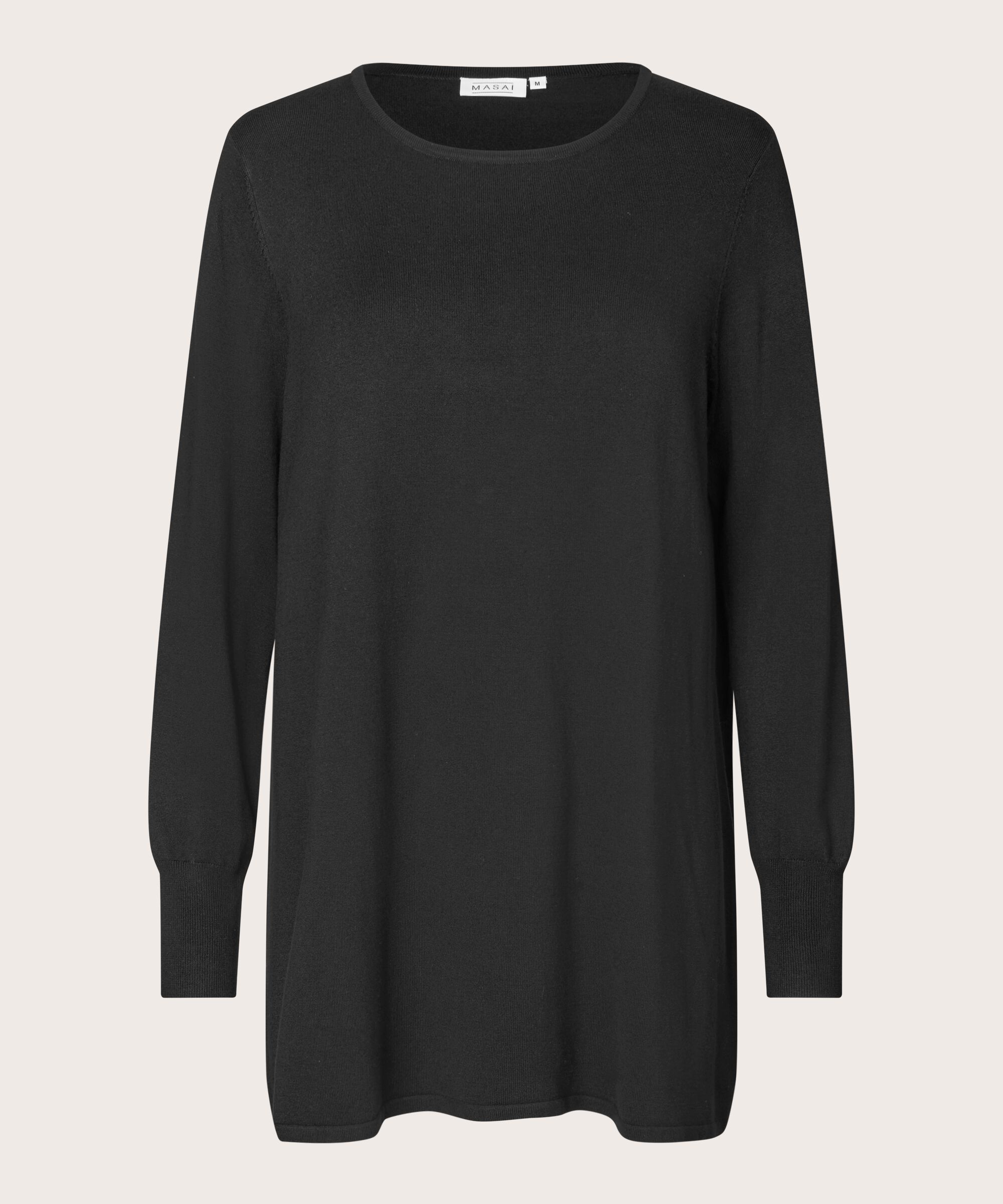 pull en tricot à manches longues et col rond, Black