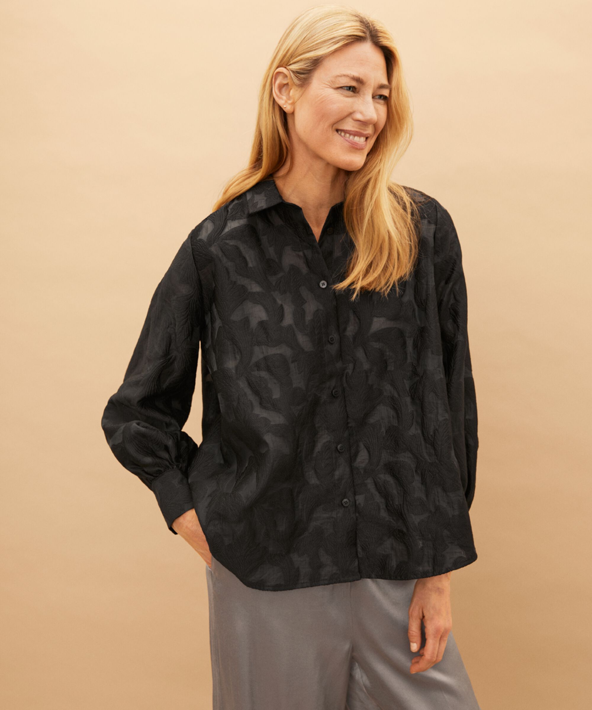 chemise tissée en jacquard avec drapés au dos, Black